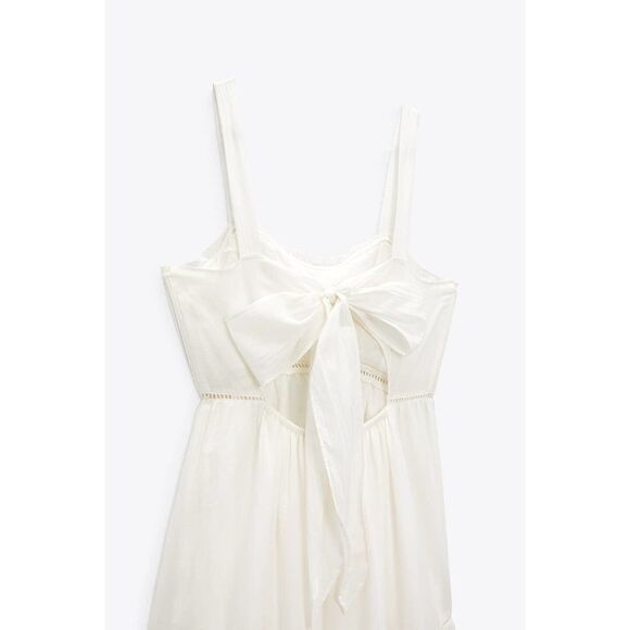 ZARA PINTUCK MIDI DRESS ECRU NEW - Picture 7 of 9